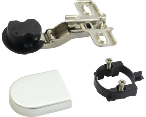 Balama de mobilă cu placă de montaj, capac de acoperire și șuruburi