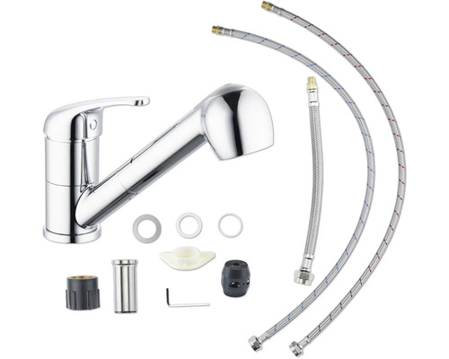 Baterie de bucătărie cu duș extractibil și accesorii