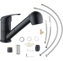 Baterie de bucătărie neagră cu duș extractibil și accesorii