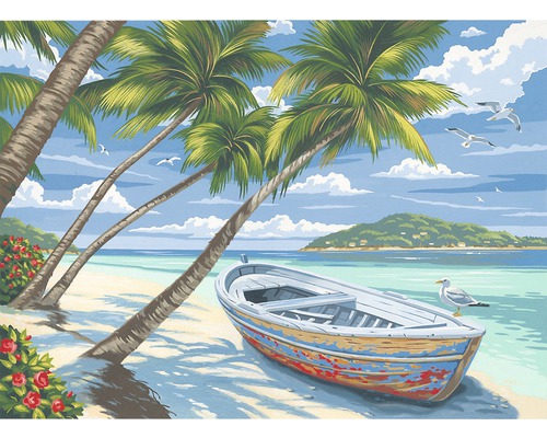 Pictură pe numere Plajă cu palmieri 30x40 cm