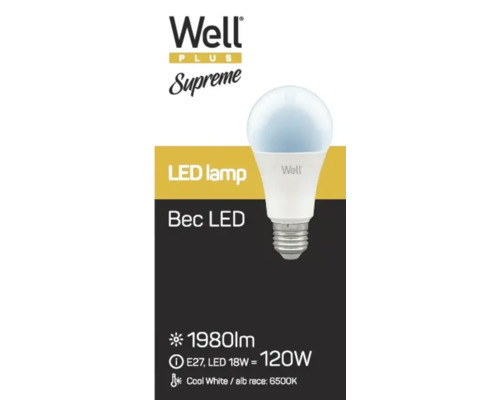 Siglă Well. Bec LED E27, 18 wați, 1980 lumeni
