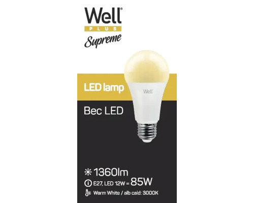 Bec LED Well, 1360 lumeni, E27, LED 12 W echivalent cu 85 W, alb cald, 3000 kelvin