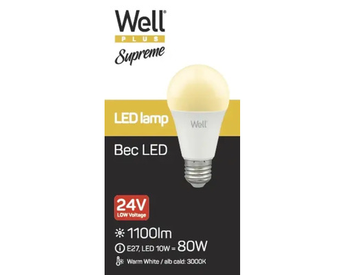 Well Logo Bec LED, lampă LED, 24 volți, 1100 lumeni, E27, LED 10 wați echivalent cu 80 wați, alb cald, 3000 kelvin