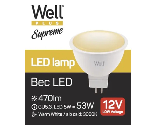 Bec LED Well cu soclu GU5.3, putere 5 wați și flux luminos de 470 lumeni.