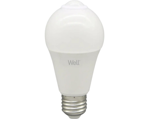 Bec LED Well E27 10W 1100 lumeni, pară mat A60, lumină caldă, senzor mișcare PIR Bec LED Well