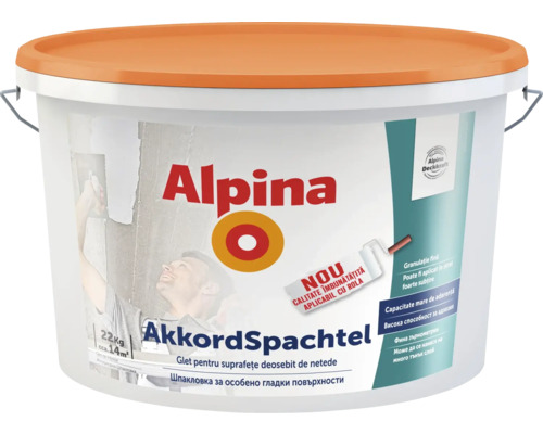 Glet gata preparat pentru interior Alpina Akkordspachtel alb 22 kg Găleată Alpina Akkordspachtel pentru netezirea suprafețelor
