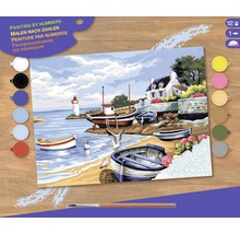 Pictură după numere cu motiv de coastă și bărci