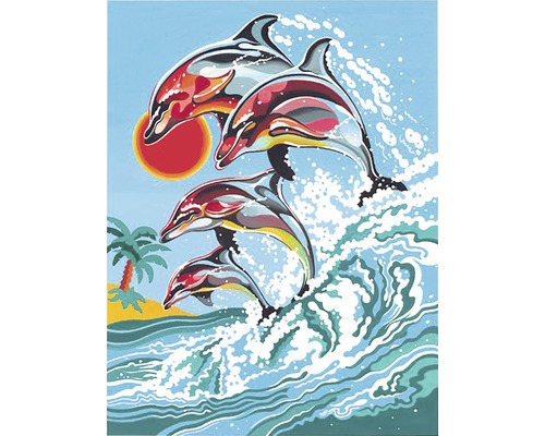 Pictură pe numere Delfini în valuri 30x22 cm