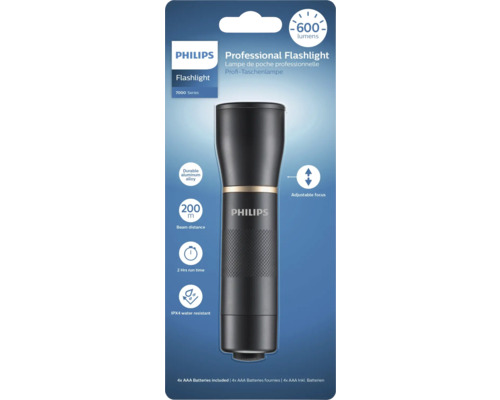 Lanternă profesională Philips cu o putere de lumină de 600 lumeni, o rază de acțiune de 200 de metri și focalizare reglabilă