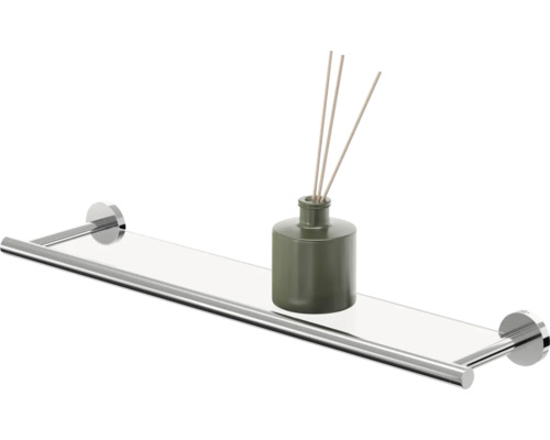 Raft din sticlă cu bară pentru prosoape și flacon cu ulei parfumat