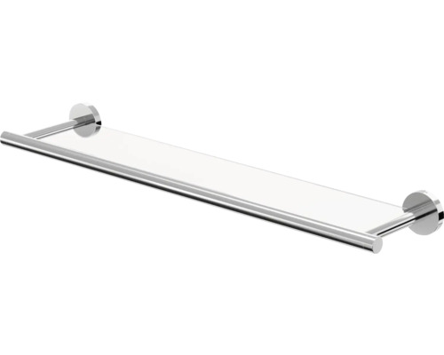 Raft din sticlă cu suport cromat pentru baie