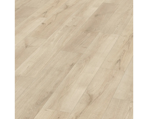 Pardoseală laminată deschisă la culoare, cu aspect de lemn, pentru interior.