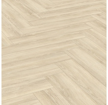 Pardoseală laminată deschisă la culoare, montată în model herringbone
