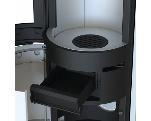 Imagine detaliată cu un șemineu cu sertarul de cenușă deschis