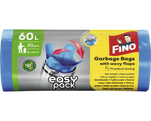 Saci menaj Fino Easypack 60L 60 x 66 + 10 cm, albastri, 20 bucăți