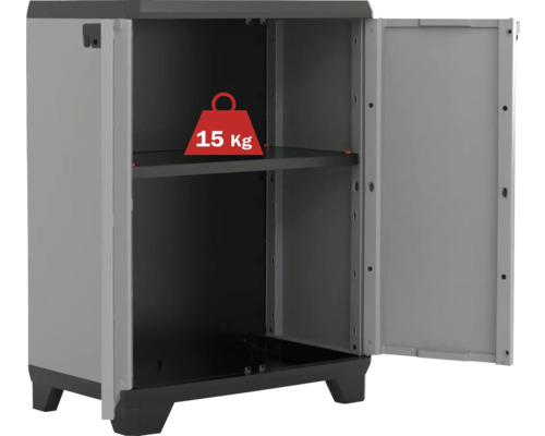 Dulap multifuncțional din plastic cu două uși și un raft, sarcină maximă pe raft de 15 kilograme