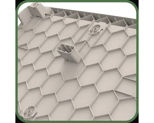 Vizualizare detaliată a părții inferioare a unui raft cu model hexagonal