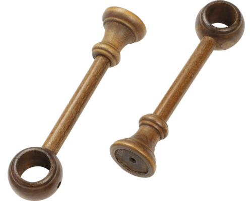 Consolă simplă închisă, lemn, nuc Ø 28 mm, set 2 buc. Două suporturi din lemn pentru tijă de perdea