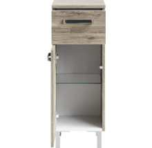 Dulap de baie cu sertar, ușă, raft de sticlă și picioare