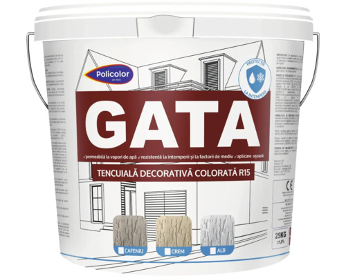 Tencuială decorativă G.A.T.A. R15 albă 25 kg Găleată cu tencuială decorativă colorată R15