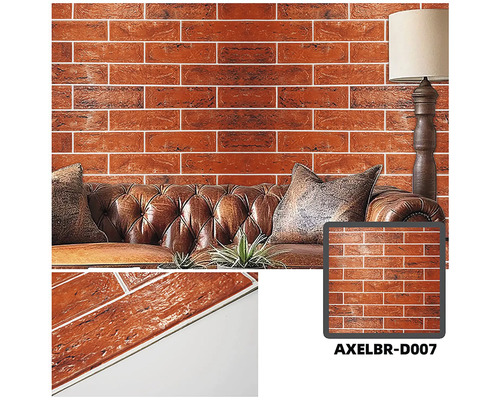 Living cu perete din cărămidă roșie ca decorație de perete