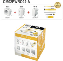 PACHET PROMO TEM Modul 60x priză cu împământare, 40x întrerupător simplu, 20x priză Euro, creion fază & șurubelniță cu cap interschimbabil