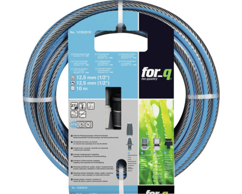 Furtun de grădină cu accesorii Komfort 1/2 inch, 10 metri include spritzer, conector, conector cu sistem de oprire a apei și racord pentru robinet