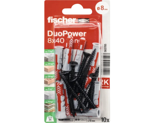 Fischer diblu DuoPower 8x40 cu șuruburi, 10 bucăți