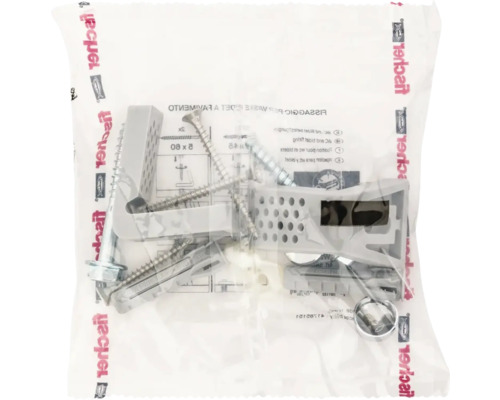 Set de montaj Fischer pentru lavoare, format din șuruburi, dibluri și rozete, ambalat