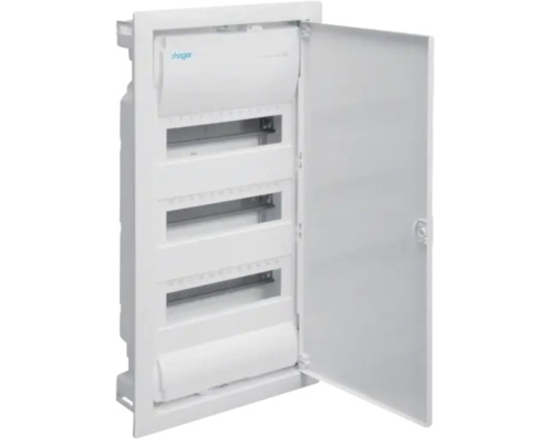 Tablou distribuție electrică Hager Volta 3x12 module IP30, montaj îngropat Cutie de siguranțe cu ușa deschisă pentru instalarea siguranțelor