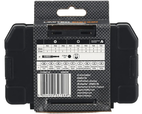 Informații despre setul de biți de șurubelniță DeWalt DT70902T-QZ pe ambalaj