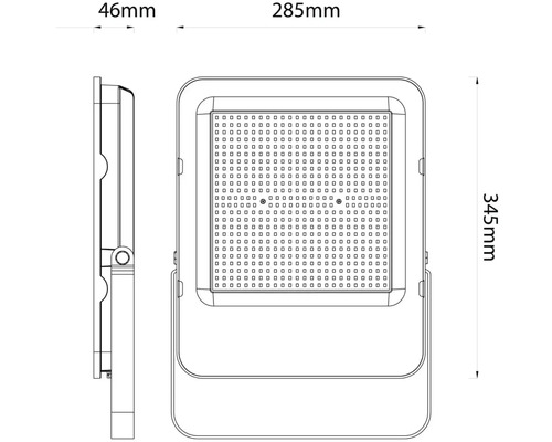 Dimensiunile unei lămpi cu LED: 46 mm adâncime, 285 mm lățime și 345 mm înălțime.