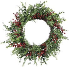 Coroană decorativă de ușă cu fructe de pădure și plante