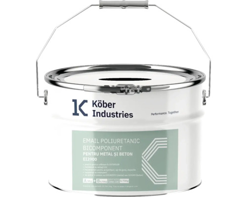 Email poliuretanic bicomponent pentru metal și beton Köber Industries gri RAL 7035 5,75 kg Lac poliuretanic bicomponent Köber Industries, găleată pentru metal și beton