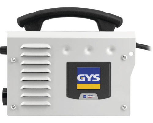 Aparat de sudură cu mâner de transport și logo GYS
