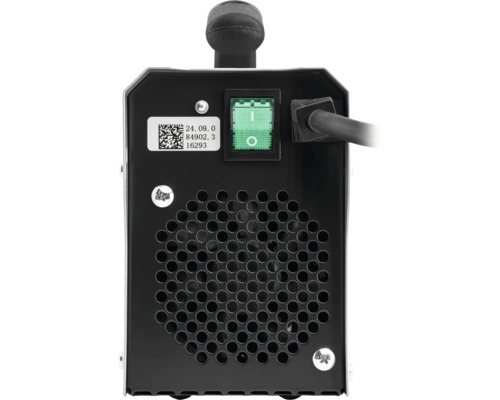 Vedere din spate a unui aparat de sudură cu întrerupător și orificii de ventilație