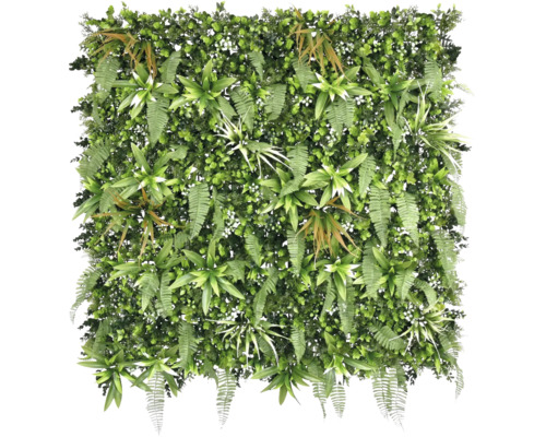 Imitație gard viu/ paravan cu frunze Fire Sky 100x100 cm verde Perete artificial cu diverse frunze verzi și flori mici albe