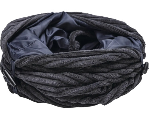 Fular tubular gri închis din catifea reiată cu închidere cu nasturi