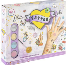 Set tatuaje cu sclipici cu tatuaje, șabloane, pietre prețioase și sclipici