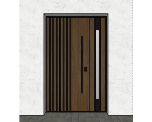 Ușă exterior metalică Rio Loft natur 132x205 cm dreapta Ușă de intrare modernă cu panou lateral, aspect de lemn și mâner drept