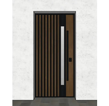 Ușă de intrare modernă cu design lamelar și mâner vertical