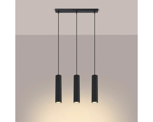 Lumină suspendată neagră cu trei becuri