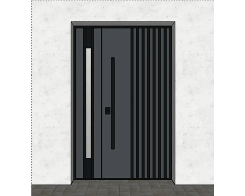 Ușă de intrare modernă, cu design simplu și elemente verticale