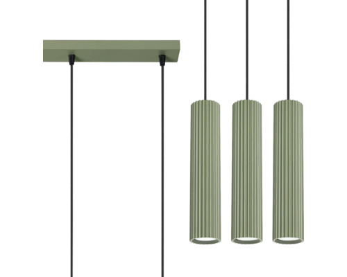 Lumină suspendată cu trei becuri cu abajururi cilindrice