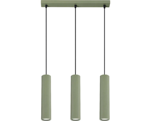 Lustră Karbon GU10 max. 3x10W, metal/verde Lumină suspendată triplă cu abajururi canelate