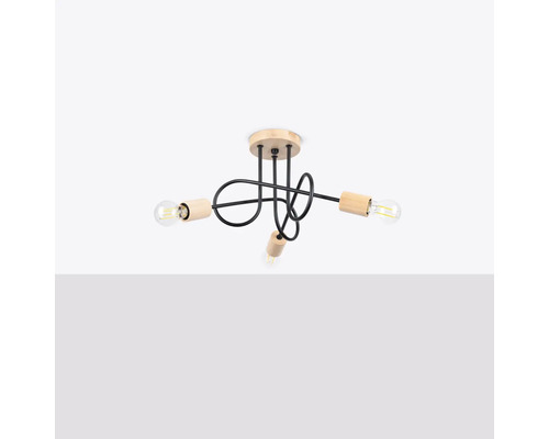Lumină de plafon cu trei brațe luminoase din lemn și metal
