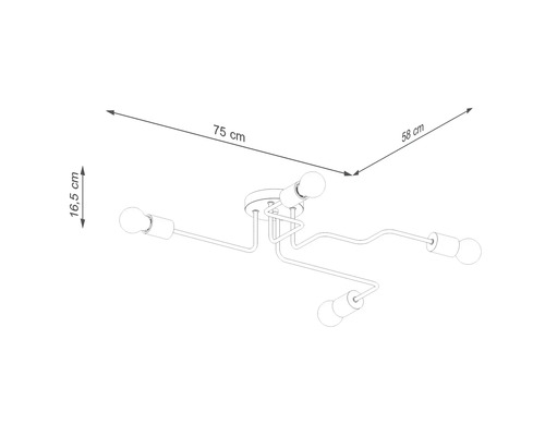 Dimensiunile plafonierei cu patru becuri: 75 cm, 58 cm, 16,5 cm