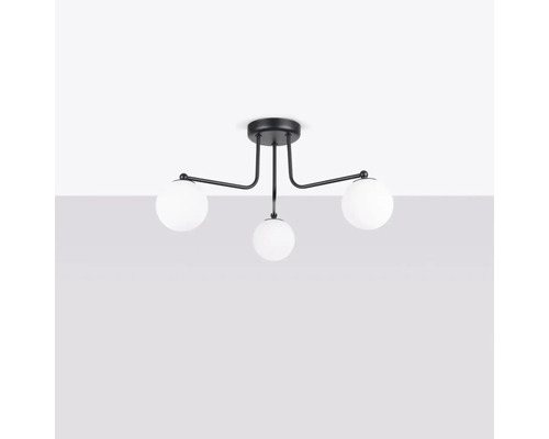 Lumină de plafon cu trei brațe și abajururi sferice