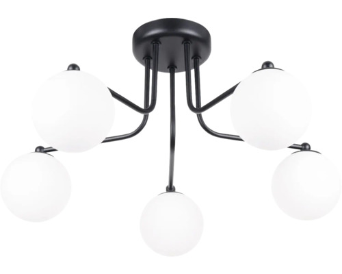 Lustră Astral G9 max. 5x8W, oțel/negru Lumină de plafon cu cinci abajururi sferice albe și cadru negru