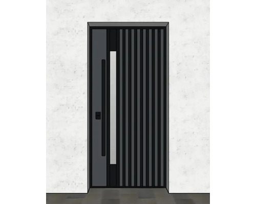 Ușă de intrare modernă cu lamele verticale și panou lateral